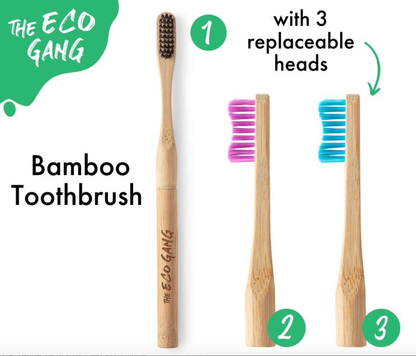 Bamboo Toothbrush With 3 Replaceable Heads Soft