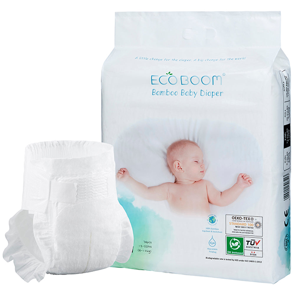 Bamboo Baby Nappies Pack of 74 - Medium (6-10Kg) Diapers Eco Boom