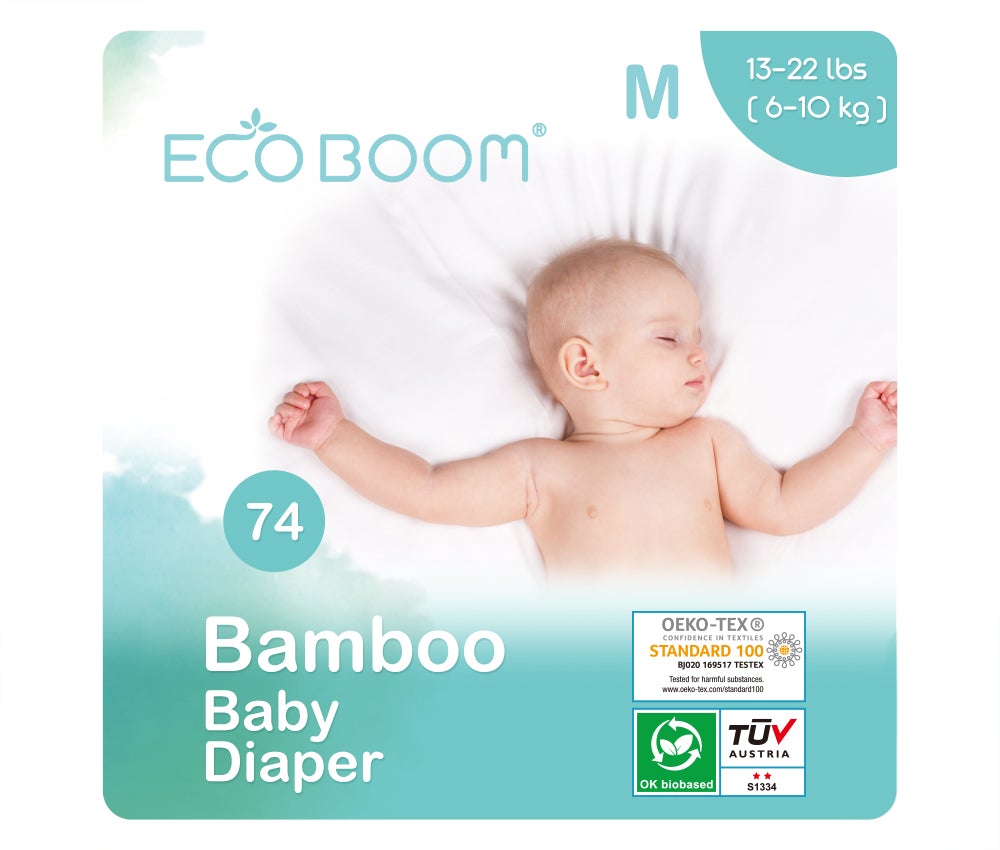 Bamboo Baby Nappies Pack of 74 - Medium (6-10Kg) Diapers Eco Boom