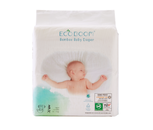 Bamboo Baby Nappies Pack of 74 - Medium (6-10Kg) Diapers Eco Boom