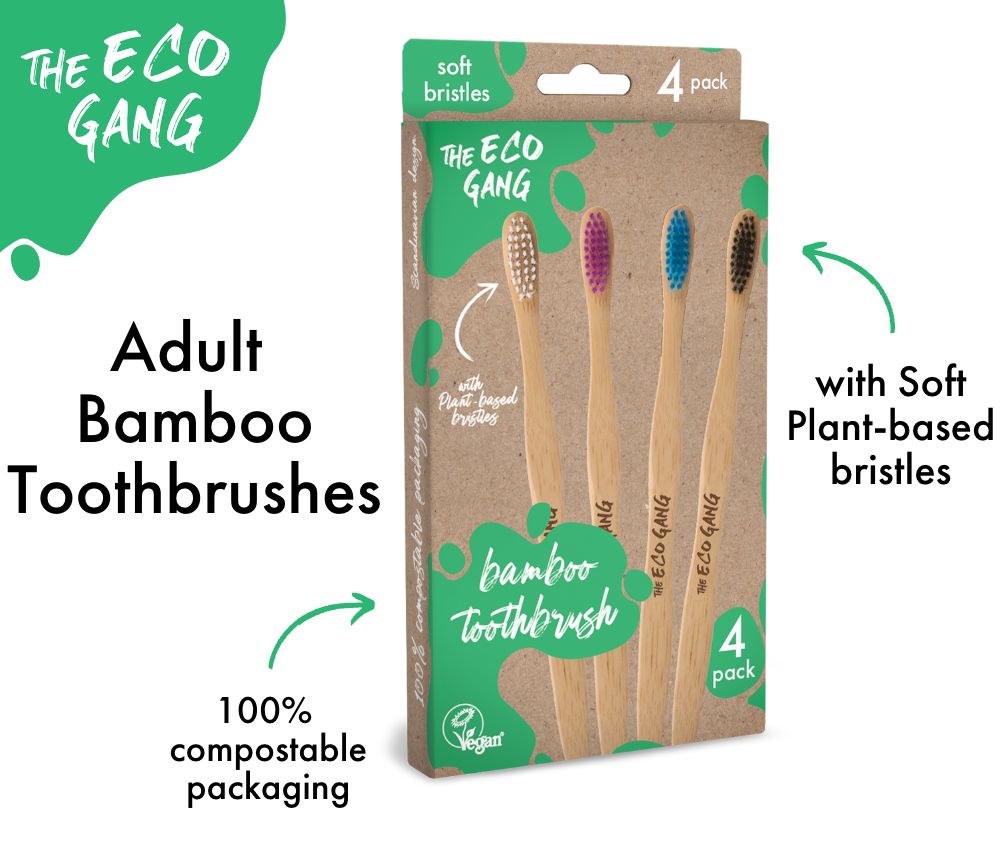 Adult Bamboo Toothbrush Soft 4-Pack  The Eco Gang